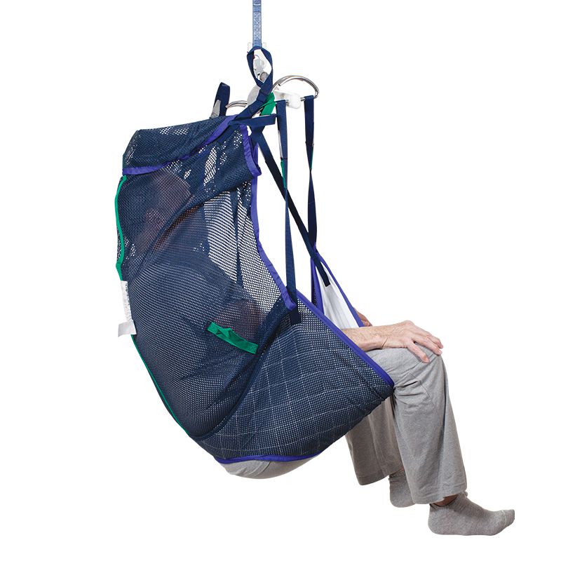 Handicare Universal Sling quilted blue with green side view with load